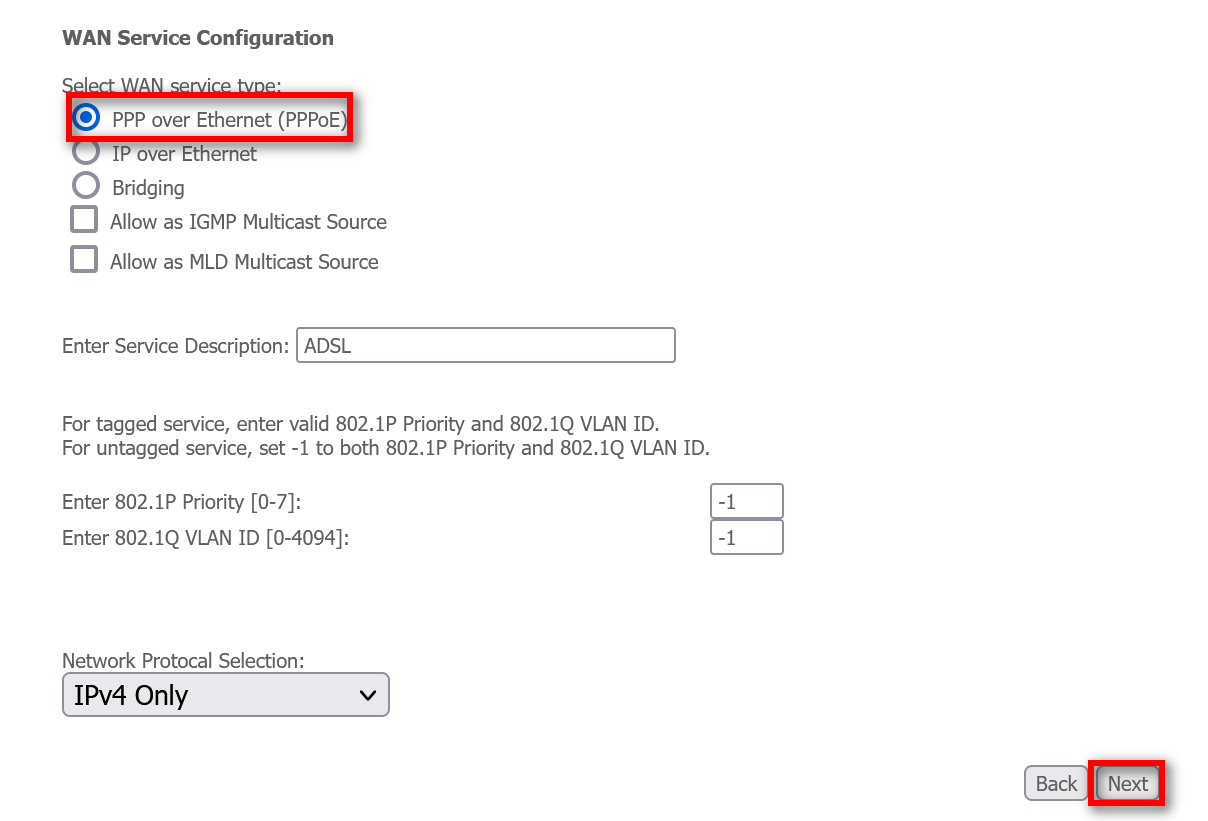 Selection of PPP over ethernet for service type