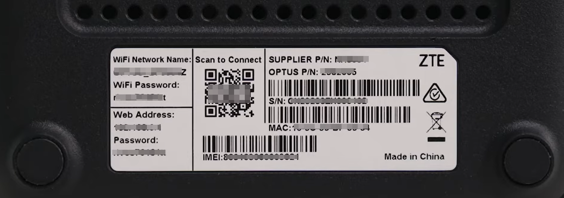 Modem name and password on sticker underneath modem