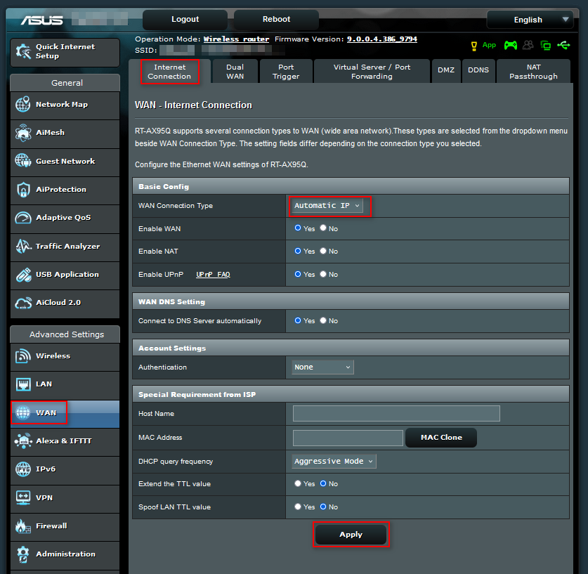 First alternative GUI for modem