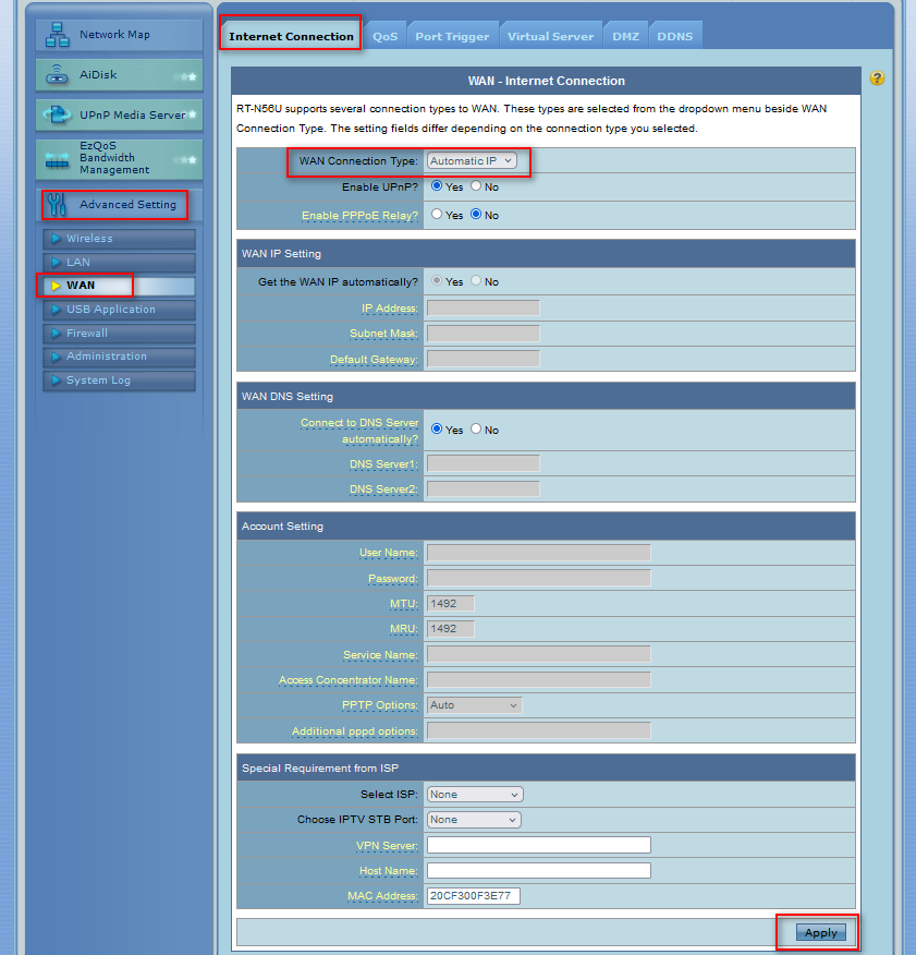 Second alternative GUI for modem