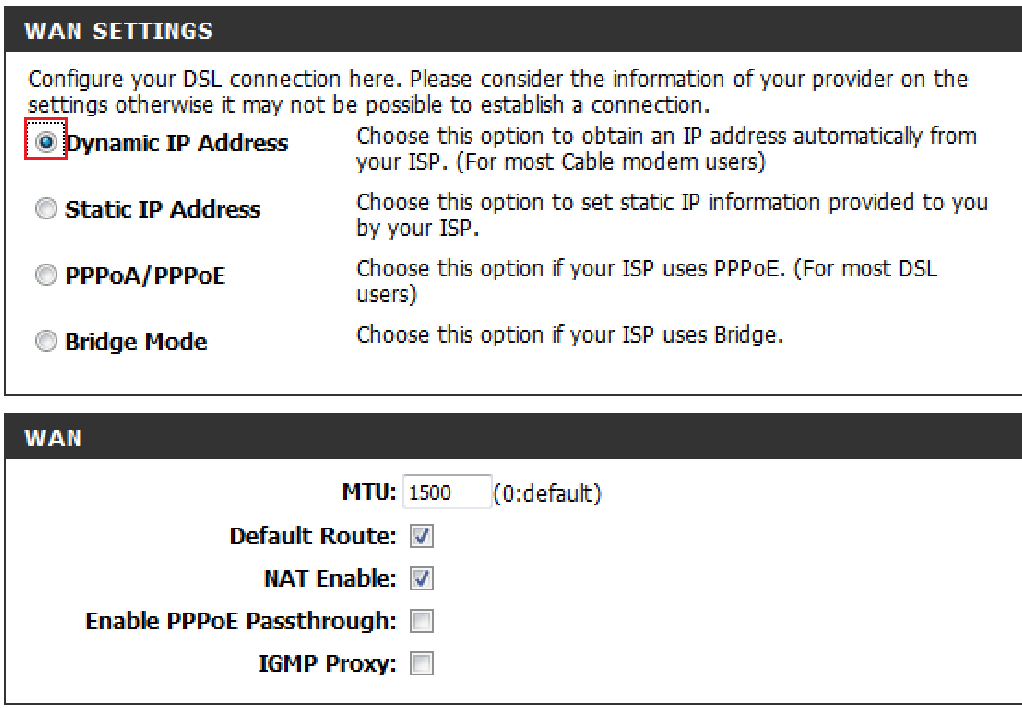 old interface WAN settings