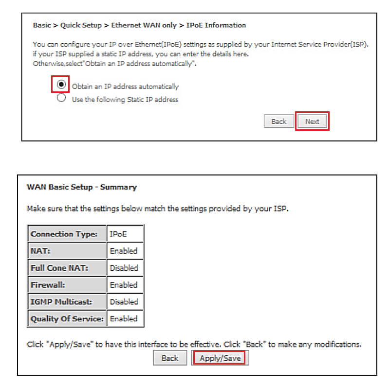 display of obtaining IP address and WAN setup