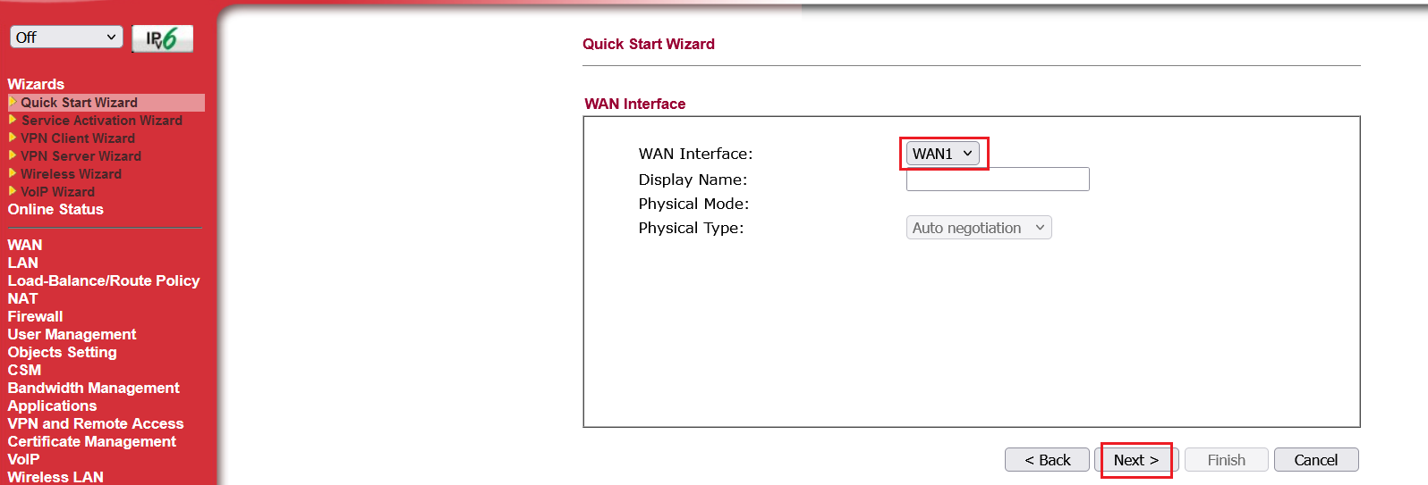 wan interface setup