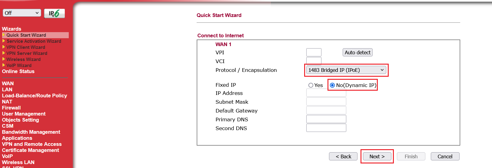 Wan settings window