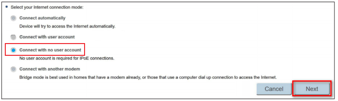 connection mode setup