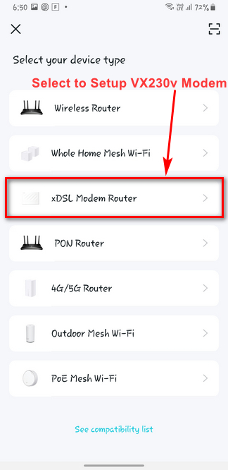 select xDSL modem router button