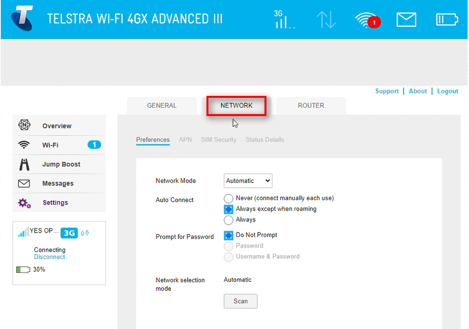 network tab location