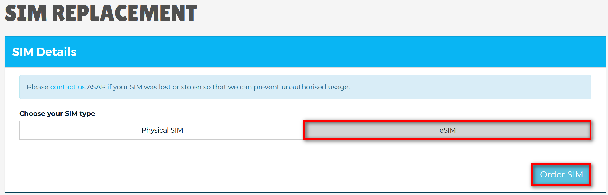 esim replacement page