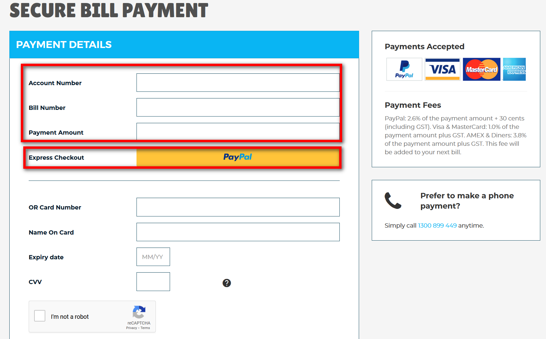 secure bill payment screen