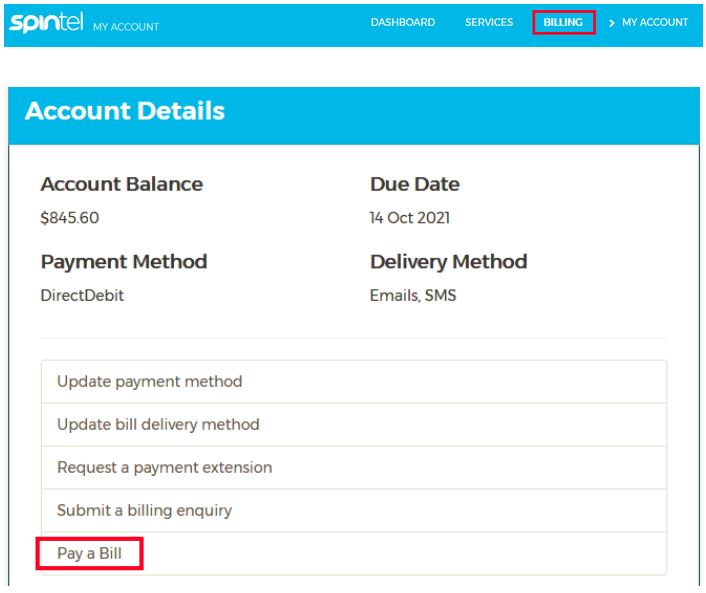 location of pay a bill page