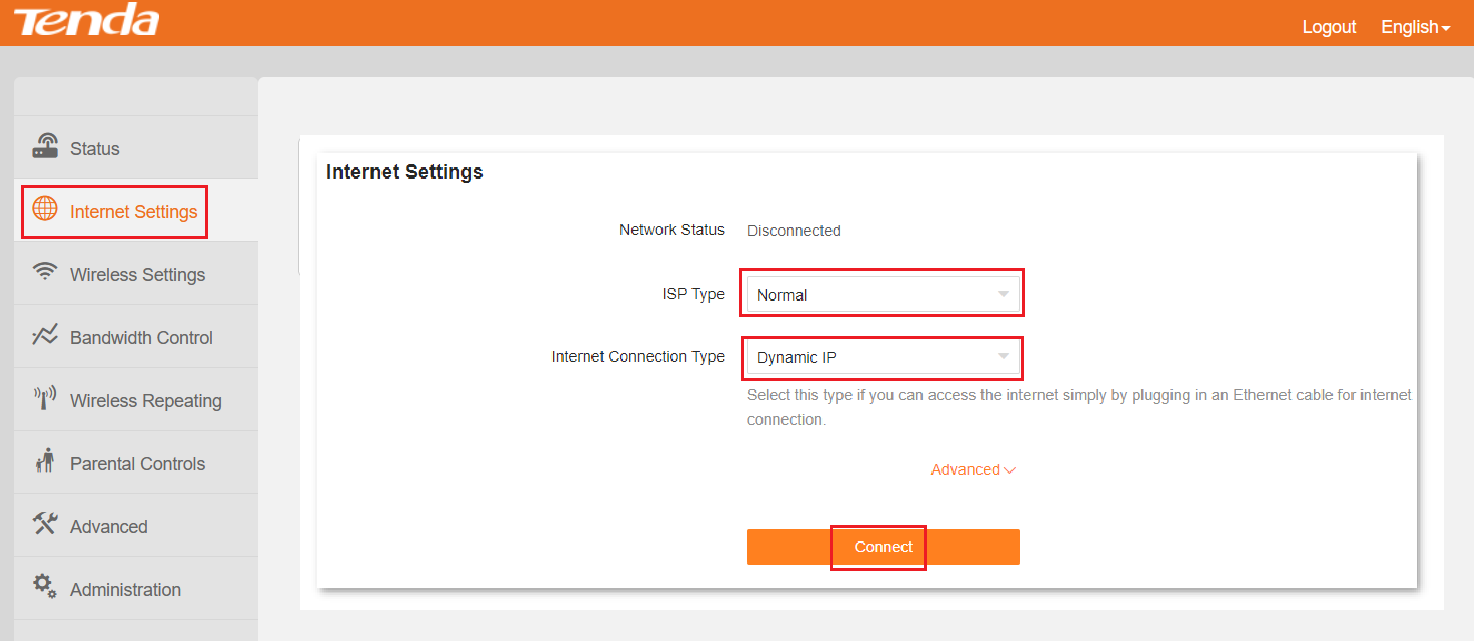 internet settings page