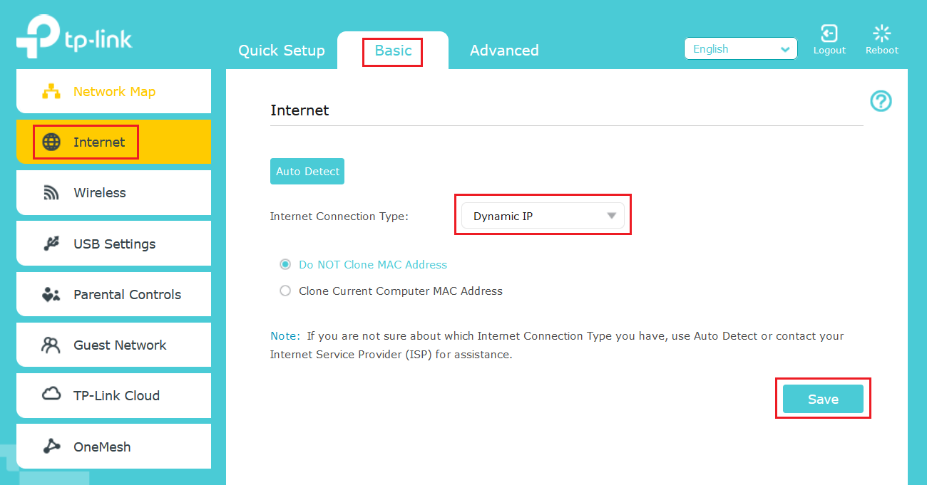 Basic internet settings