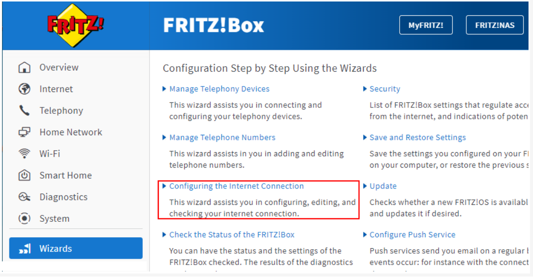 Configuring internet conection location