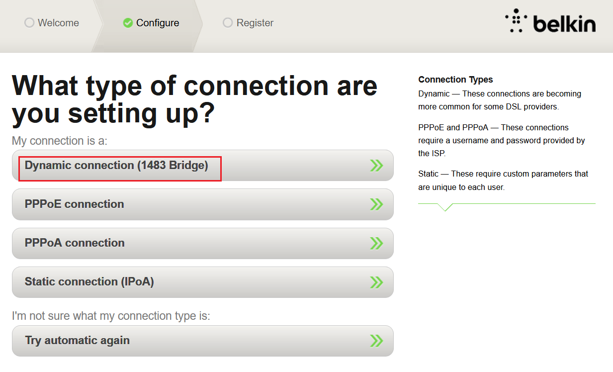 connection test type selection