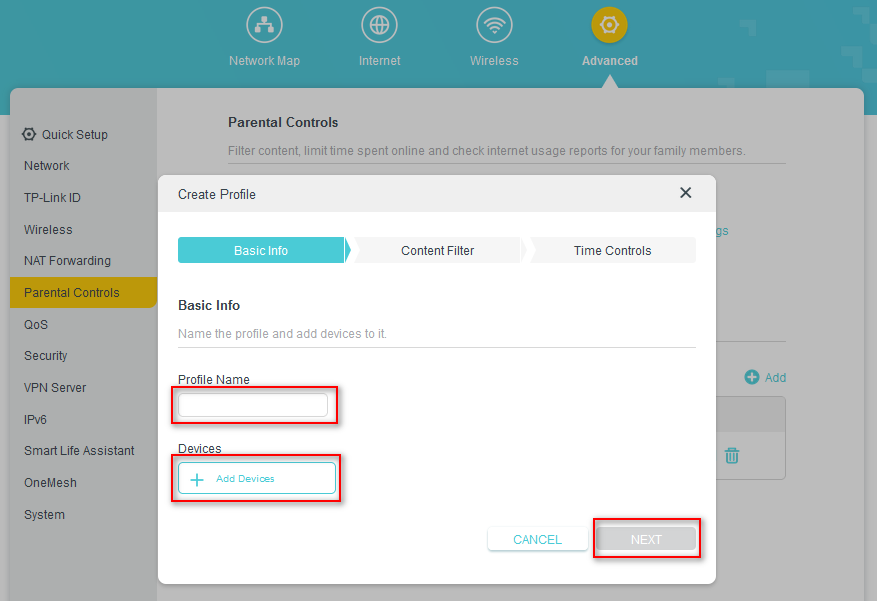 parental controls profile