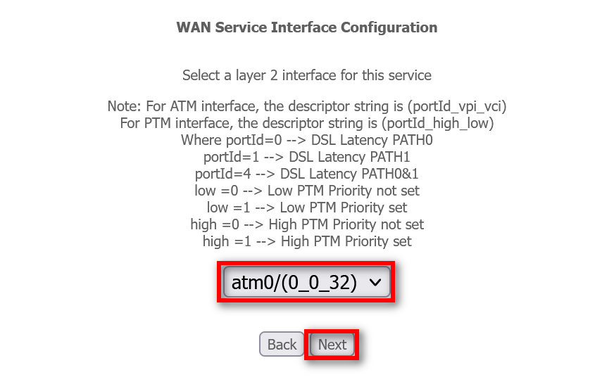 dropdown menu with configurations for WAN